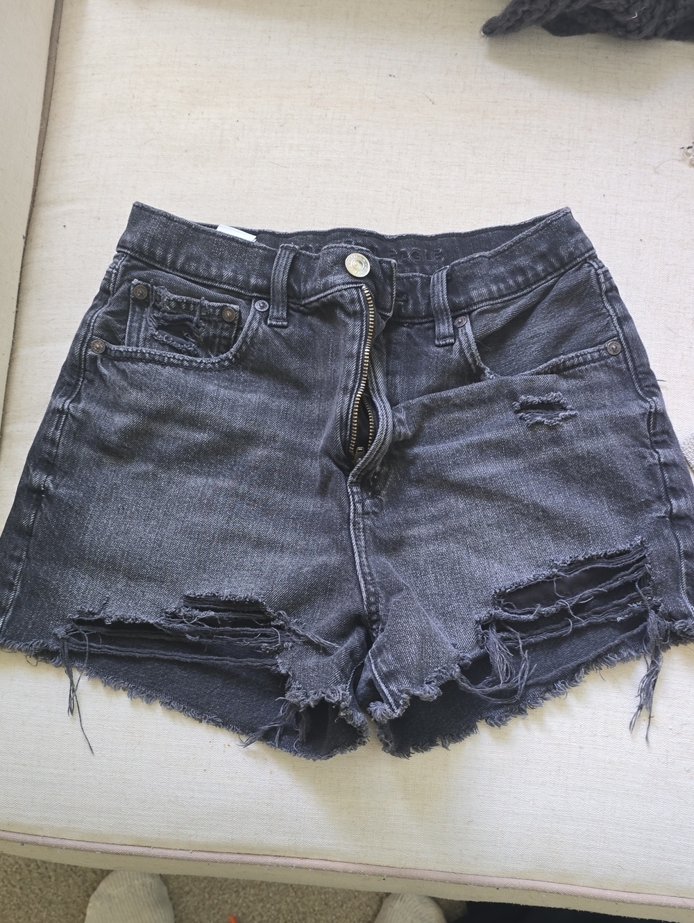 American Eagle Outfitters Black Distressed Denim Shorts